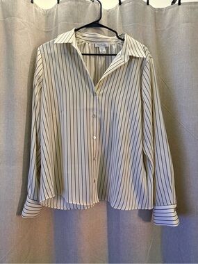 Rachel Zoe Cream Button-Down Shirt with grey Pinstripes